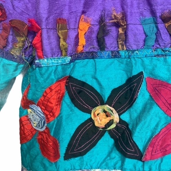 Vintage Allure 80s/90s Silk Blend Embroidered Mixed Media Patchwork Jacket Small - Picture 4 of 5